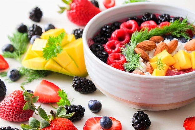 Bowl of fruits, vegetables and nuts
